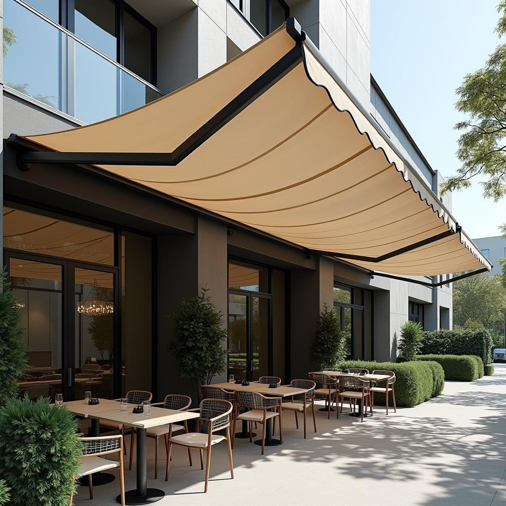 Mẫu mái xếp lượn sóng hiện đại, sang trọng cho không gian nhà phố và quán cafe, tối ưu che nắng mưa